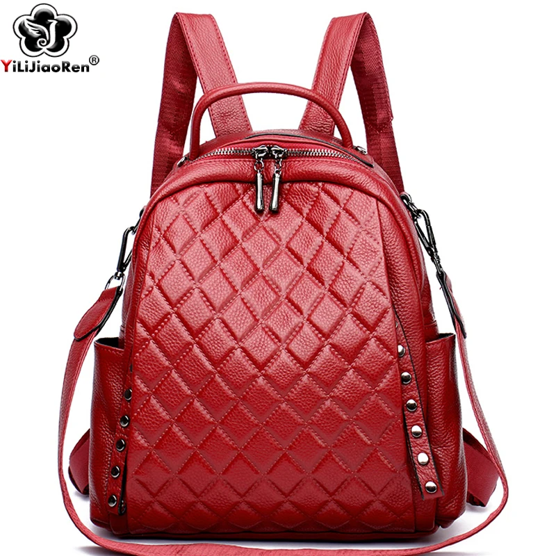 Luxury Zipper Bags - ของแท้หนัง Rucksack ผู้หญิงไหล่กระเป๋าออกแบบกระเป๋าเป้สะพายหลังลายสก๊อตหญิงขนาดใหญ่ความจุกระเป๋าโรงเรียนสําหรับวัยรุ่น
