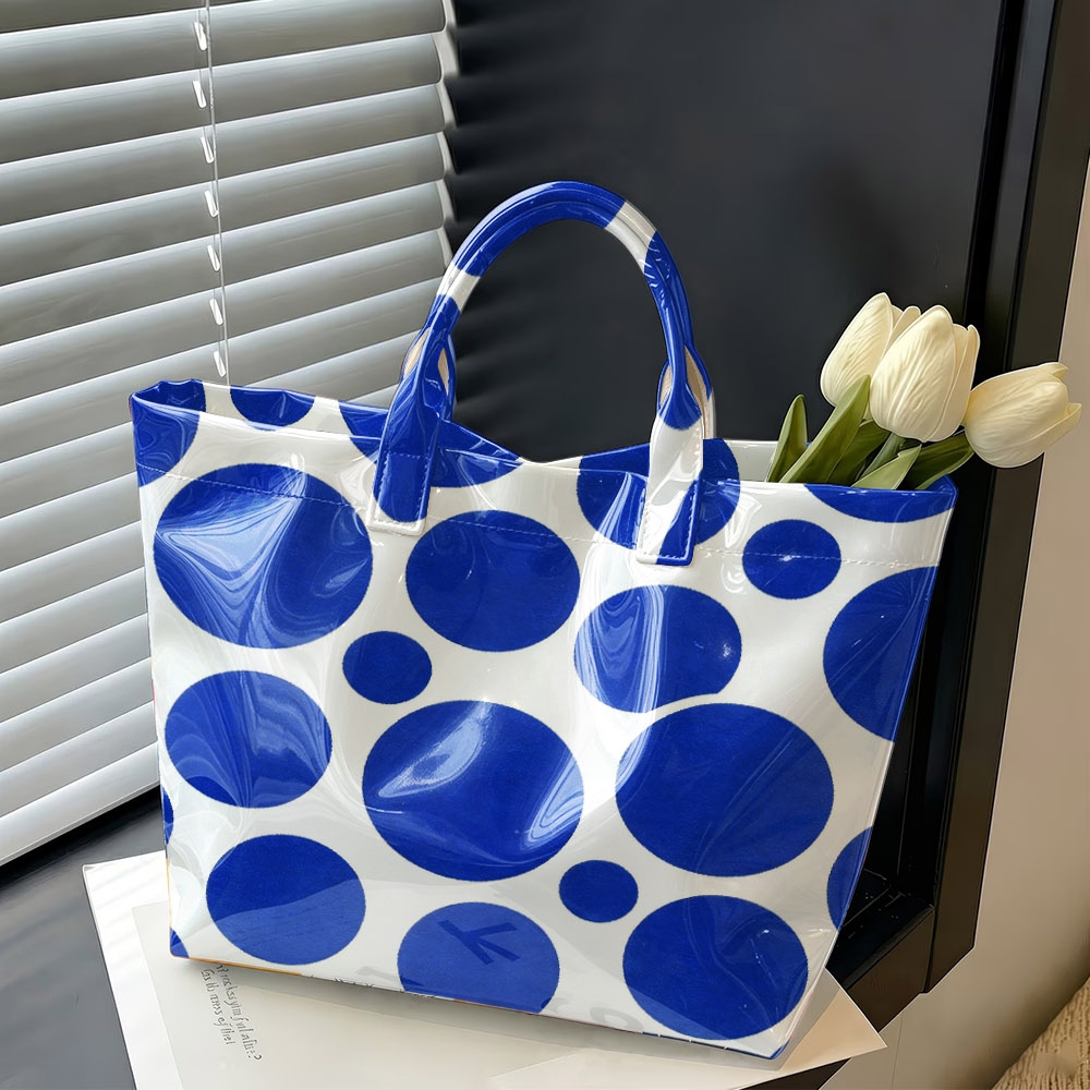 Structured Handbag Top Handle - กระเป๋าถือ PVC เงางาม ลายจุดหลากสี ขนาดใหญ่ พร้อมหูจับด้านบน