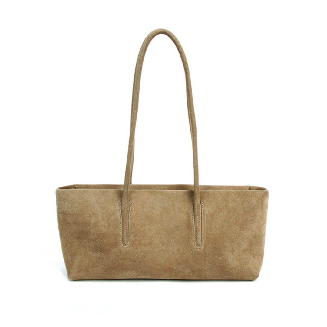 Structured Handbag Top Handle - กระเป๋าโท้ทหนังกลับแท้ Mendy สำหรับผู้หญิง หูหิ้วคู่ ซิปด้านบน อะไหล่สีเงิน