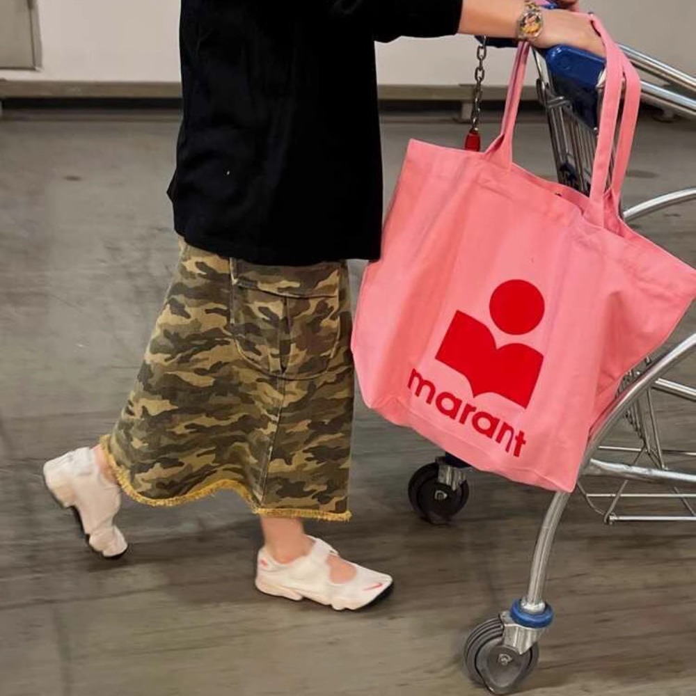 Canvas Tote Designer - 2026 Marant กระเป๋าผ้าแคนวาสสไตล์ดีไซเนอร์ใหม่แบบเกาหลี ประดับเพชร กระเป๋าช้อปปิ้งลำลอง กระเป๋าถือ