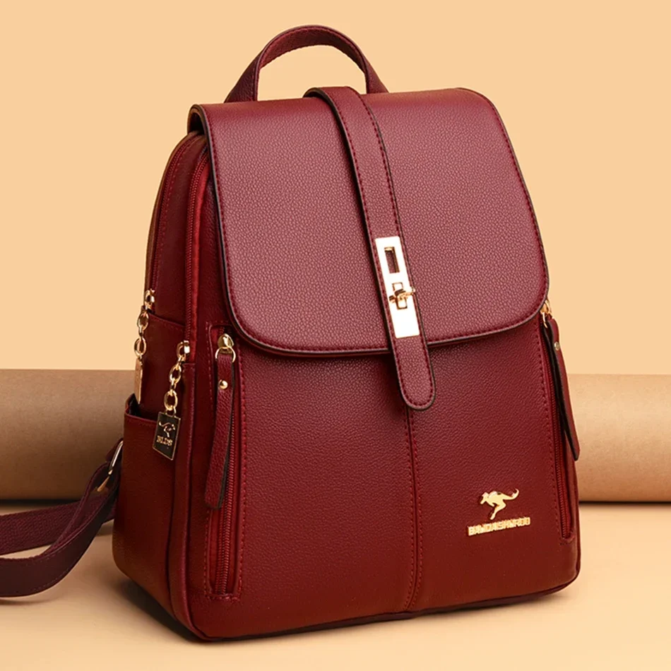 Luxury Zipper Bags - กระเป๋าเป้สะพายหลังหนังผู้หญิงขนาดใหญ่ คุณภาพสูง สไตล์วินเทจ สำหรับนักเรียนหญิง กระเป๋าเดินทาง กระเป๋าเป้สะพายหลังสำหรับใช้ในชีวิตประจำวัน