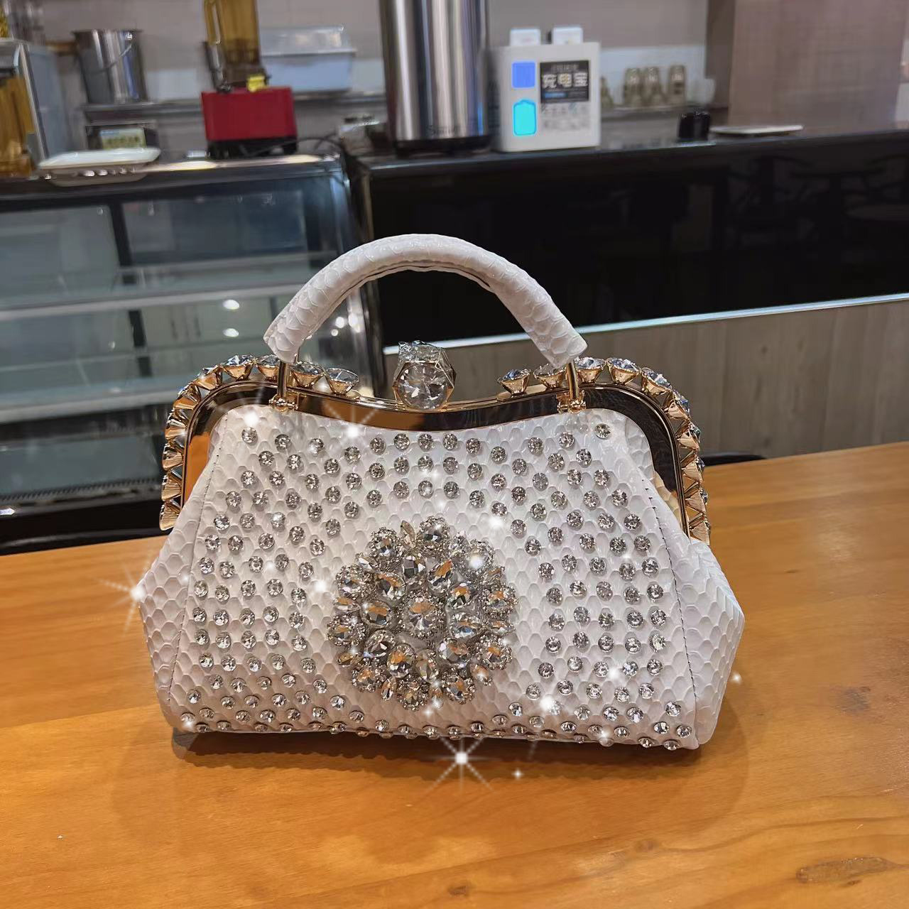 Structured Handbag Top Handle - ใหม่Rhinestonesกระเป๋าผู้หญิงPUหนังกระเป๋าถือหรูผู้หญิงกรอบสุภาพสตรีCrossbodyกระเป๋าSac Aหลัก