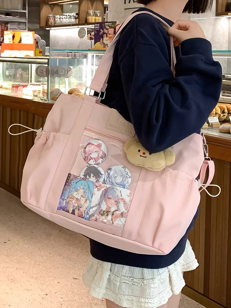 Canvas Tote Designer - JIAERDI Y2k Harajuku ออกแบบสตรี Tote กระเป๋าผ้าใบขนาดใหญ่ความจุสีชมพู