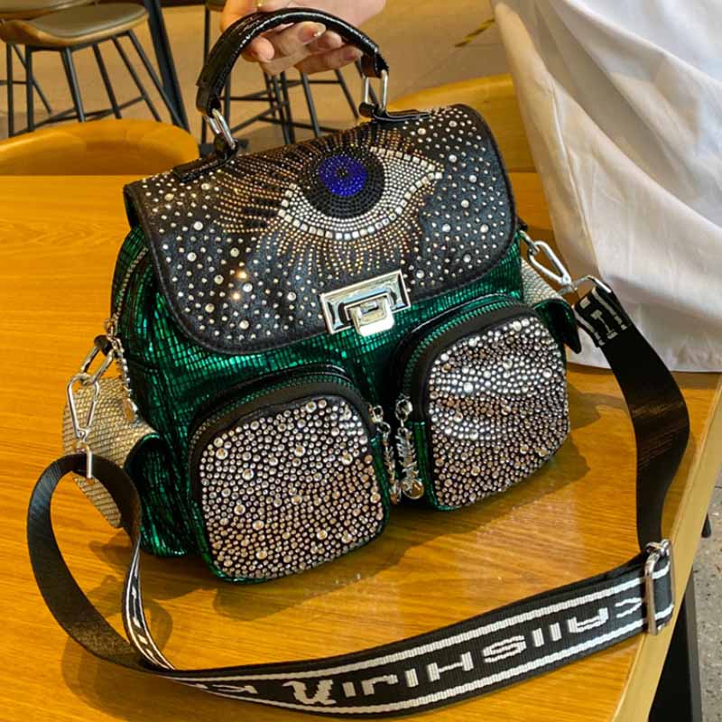 Luxury Zipper Bags - กระเป๋าเป้ของผู้หญิงแฟชั่นความจุขนาดใหญ่กระเป๋าสะพายบ่าเพชร PU หนังกระเป๋าเป้สะพายหลัง Tas Sekolah Anak