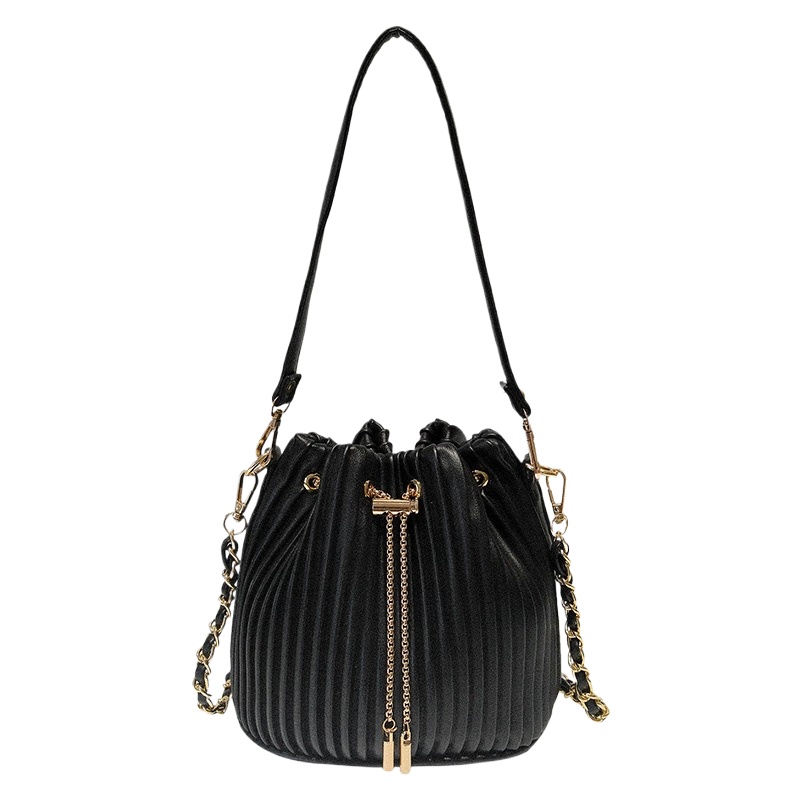 Structured Handbag Top Handle - กระเป๋าสะพายข้างทรงถังสำหรับผู้หญิง สายโซ่ สายสะพายไหล่ ปิดแบบเชือกรูด ดีไซน์มินิมอล ใช้ได้ทุกวัน
