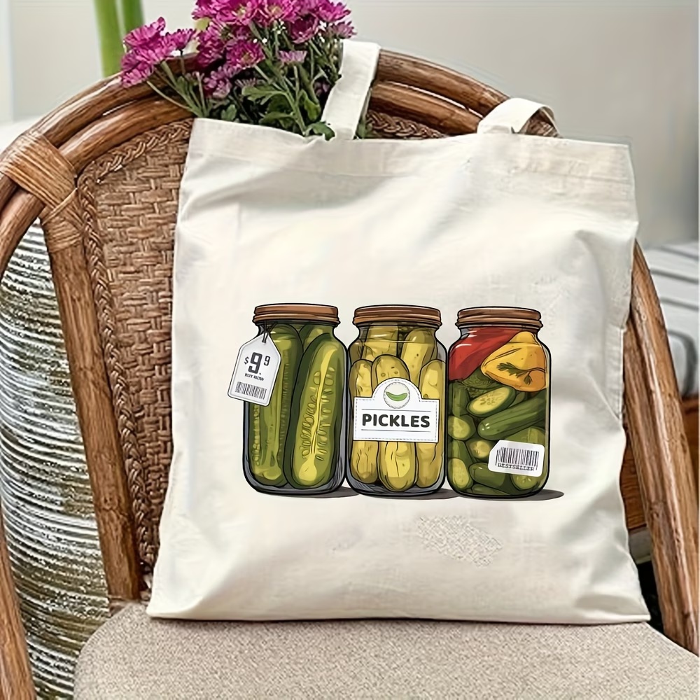 Canvas Tote Designer - กระเป๋าผ้าแคนวาสขนาดใหญ่ 1 ใบ ทนทาน ลายกิมจิ กระเป๋าช้อปปิ้งแบบใช้ซ้ำได้